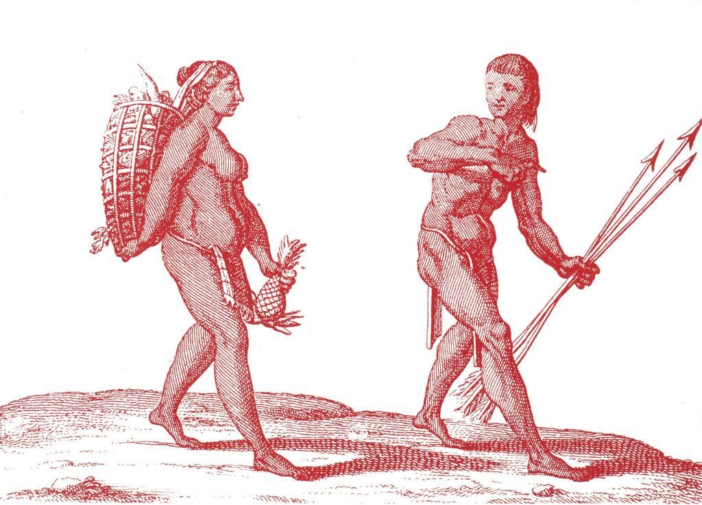 La présence autochtone en Guyane remonte à plus de 6 000 ans. Pierre Barrère, « Indienne et Indien de la Guyane », Nouvelle relation de la France Équinoxiale, 1743.