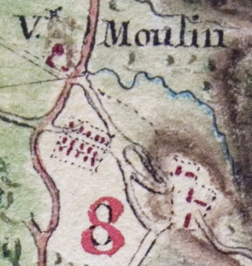 Carte montrant le quartier des esclaves disposé en forme de quadrilatère. Joseph-Charles Dessingy, Carte topographique de l’Isle de Cayenne, 1771, Service historique de l’Armée de terre, Vincennes.