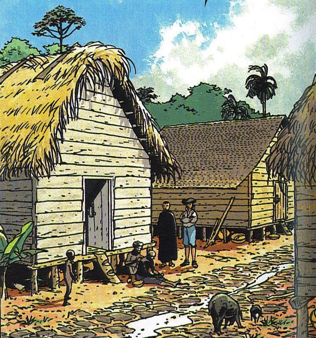 Jésuite visitant une case dans le quartier des esclaves.
